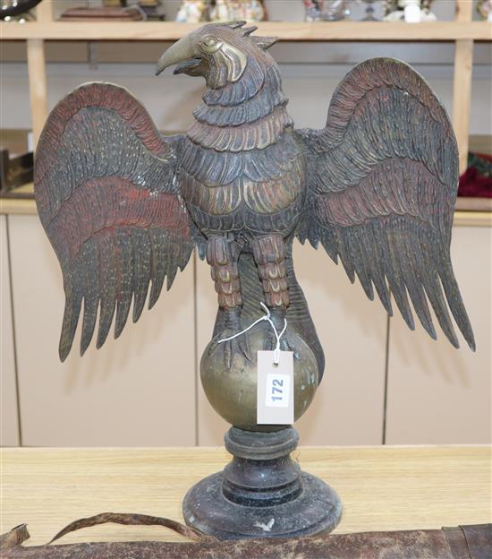 An Indian coloured brass eagle finial height 50cm